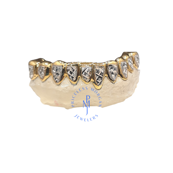 CUSTOM TWO-TONE DIAMOND CUT & DIAMOND DUST W/ SOLID TRIM GOLD GRILLZ - Image 7