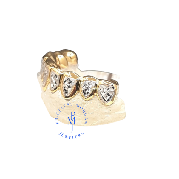 CUSTOM TWO-TONE DIAMOND CUT & DIAMOND DUST W/ SOLID TRIM GOLD GRILLZ - Image 6