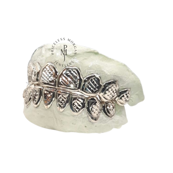 CUSTOM TWO-TONE DIAMOND CUT & DIAMOND DUST W/ SOLID TRIM GOLD GRILLZ - Image 4