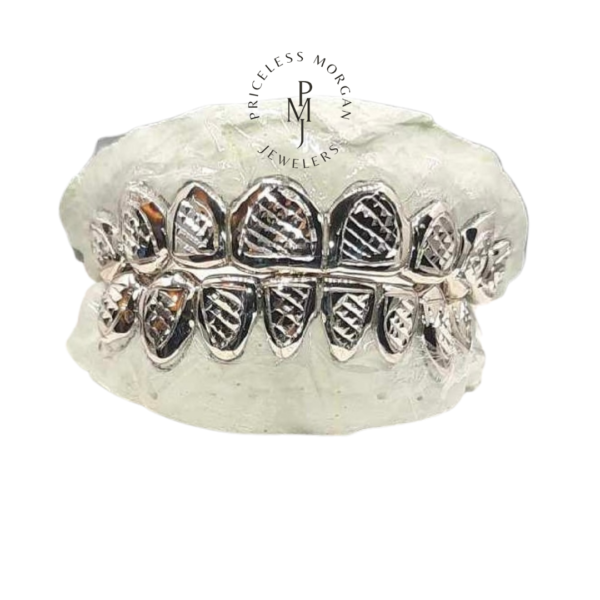 CUSTOM TWO-TONE DIAMOND CUT & DIAMOND DUST W/ SOLID TRIM GOLD GRILLZ - Image 2